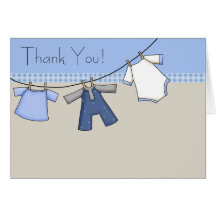 Cartes bleues de Merci de bébé de corde à  linge d