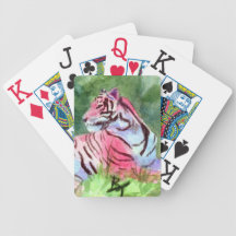 Cartes de jeu roses d'aceo de tigre