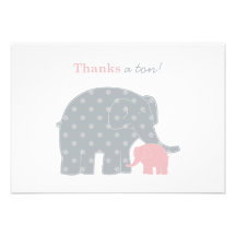 Cartes de note plates de Merci d'éléphant | rose e Faire-parts