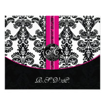 cartes de rsvp de rose de damassé de monogramme faire-part personnalisé