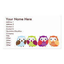 Cartes de visite colorés de hiboux cartes de visite personnelles