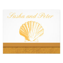 Cartes d'or du mariage de plage de Shell de sable  Invitations