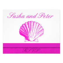 Cartes du mariage de plage de Fuscia Shell RSVP Cartons D'invitation Personnalisés