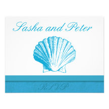 Cartes du mariage de plage de Shell de bleu d'océa Invitation