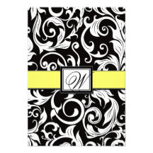Cartes jaunes et noires de monogramme de mariage d carton d'invitation