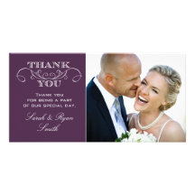 Cartes pourpres chics de Merci de photo de mariage Cartes De Vœux Avec Photo