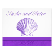 Cartes violettes du mariage de plage de Shell RSVP Faire-part
