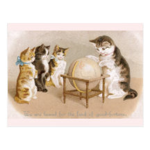 Cartographer Cat and Three Kittens Post Cards