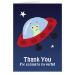 Cartoon alien Thank you for coming to my party Greeting Cards