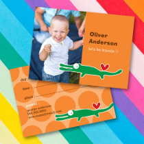 Cartoon Alligator Kids Custom Photo Playdate Card