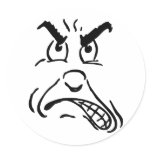 Cartoon Angry Face Round Sticker
