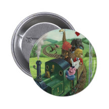 cartoon animals enjoying a train journey pins