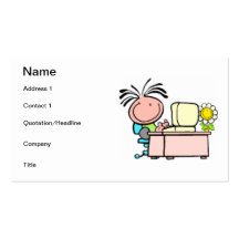 Cartoon at desk with computer Business Card