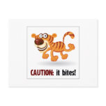 Cartoon baby tiger bites postcards