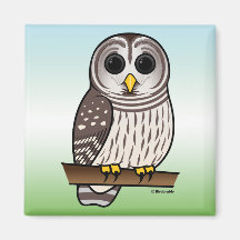 Cartoon Barred Owl Fridge Magnets