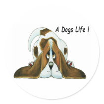 Cartoon Basset Hound, A Dog's Life Round Sticker