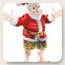 Cartoon beach Santa Beverage Coasters