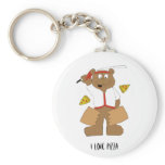 Cartoon Bear Slicing Pepperoni Pizza Key Chains