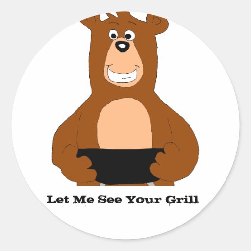 Cartoon Bear With BBQ Grill Round Sticker
