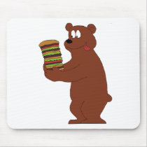 Cartoon Bear With Huge Hamburger Mouse Pad