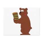 Cartoon Bear With Huge Hamburger Post Card