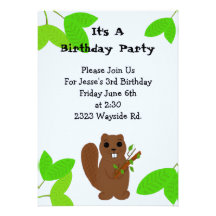 Cartoon Beaver Birthday Invitation