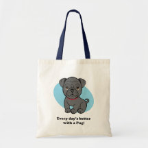 Cartoon Black Pug Bag