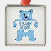 Cartoon Blue Bear I Luv Mom (I Love Mom) Ornaments