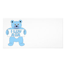 Cartoon Blue Bear I Luv Mom (I Love Mom) Photo Card Template