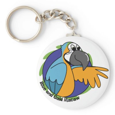 Cartoon Blue & Gold Macaw Keychain by MenagerieMayhem