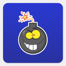 Cartoon Bomb; Blue Square Stickers