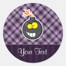 Cartoon Bomb; Purple Round Sticker