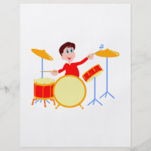 Cartoon boy playing drumset jagged edges personalized flyer
