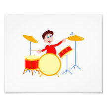 Cartoon boy playing drumset jagged edges photograph