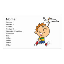 cartoon boy playing with toy airplane business card template