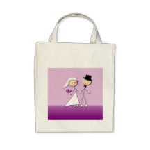 Cartoon bride and groom canvas bags