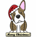 Cartoon Brindle Boston Terrier Christmas Ornament Cut Out