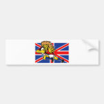 Cartoon British Lion rugby fending off GB flag Bumper Sticker