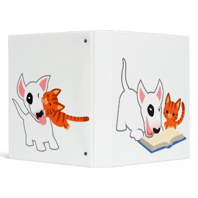 Cartoon Bull Terrier and Cat Double Act  Binder by Lioness_Graphics
