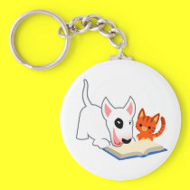 Cartoon Bullie and Kitty with Book Keychain