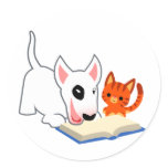 Cartoon Bullie and Kitty with Book Sticker