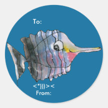 Cartoon Butterfly Fish Personalized Labels Round Sticker
