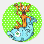 Cartoon Cat and Big Fish Stickers