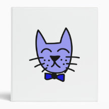 Cartoon Cat Face with Bow Tie Vinyl Binder