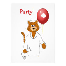Cartoon Cat Nurse with Balloon Custom Announcement
