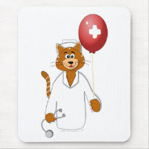 Cartoon Cat Nurse with Balloon Mouse Pad