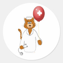 Cartoon Cat Nurse with Balloon Sticker