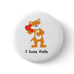 Cartoon Cat With Heart Pinback Button