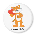 Cartoon Cat With Heart Magnet