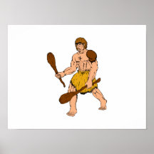 Cartoon Caveman Holding Club Print